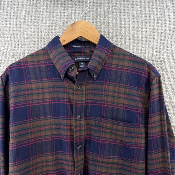 Lands' End Other - Vtg Lands End Mens Medium Portuguese Blue Plaid Cotton Flannel Button Down Shirt